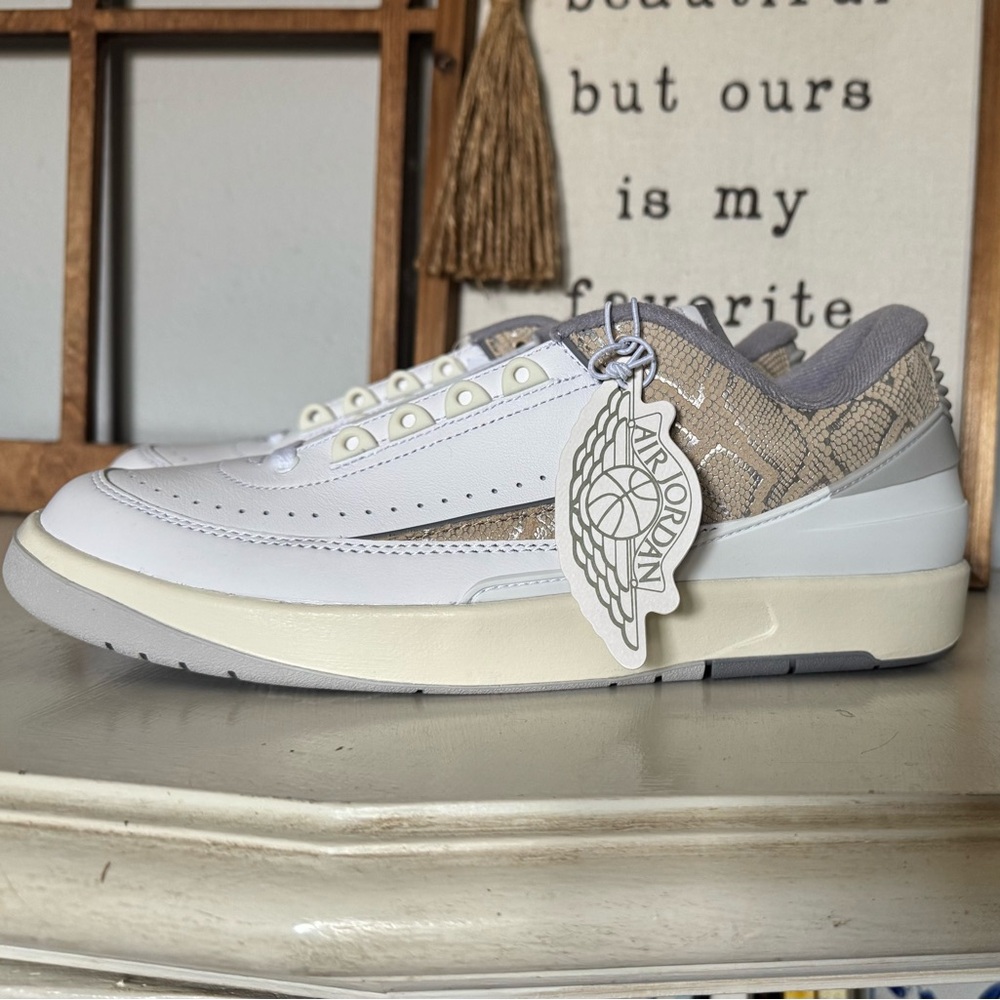 Air Jordan Retro 2 Python Lows White and Tan Sneakers NWT